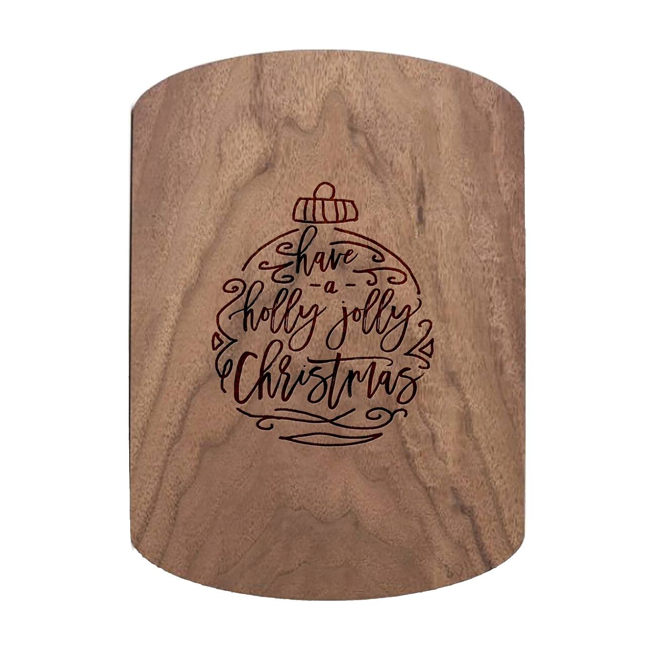 Holly Jolly Christmas Script 11" x 8" Walnut Oval Cutting Board